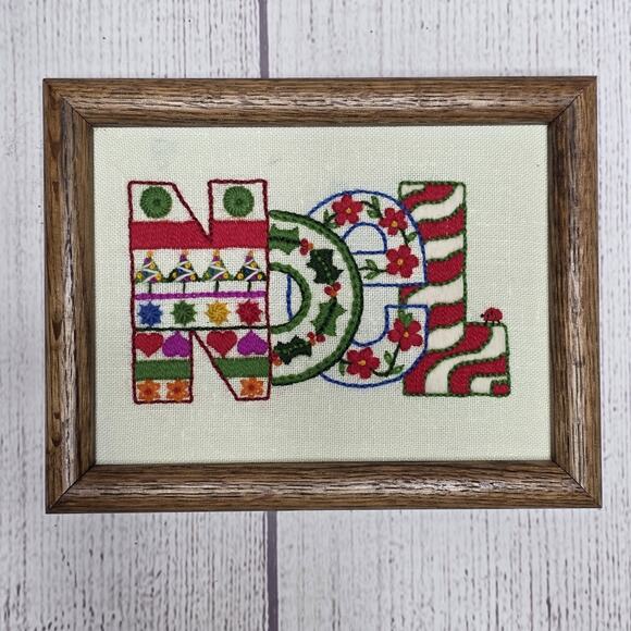 Vintage Other - Vintage NOEL Christmas Cross Stitch Embroidery Framed Holiday Needlework